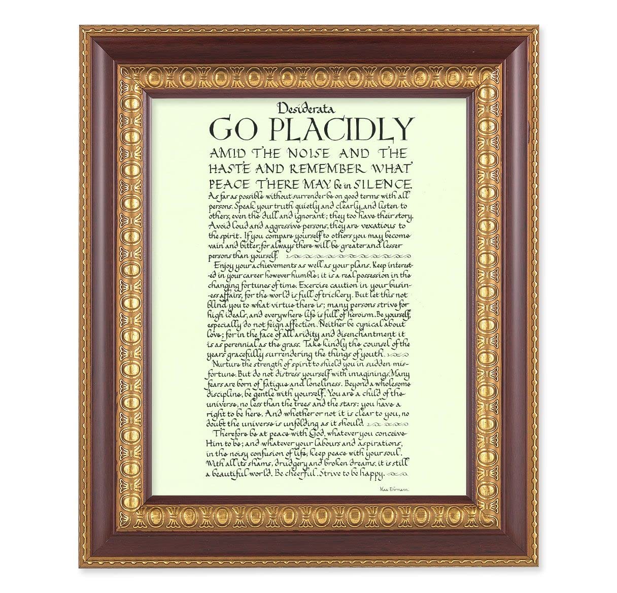 Go Placidly Desiderata, 11-1/2"x13-1/2, Cherry Finish with Gold Egg & Dart Frame, Italian Print Under Glass # 26151