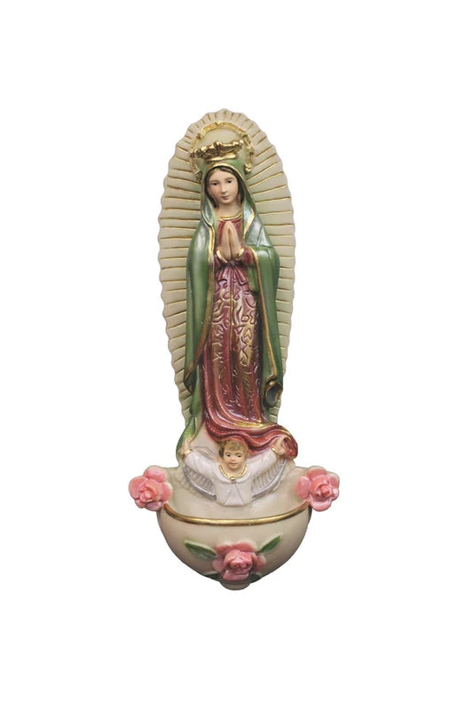 Our Lady of Guadalupe holy water font in hand-painted color 10.5" # 4260