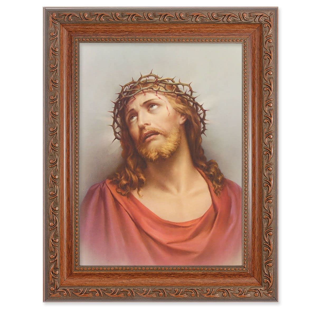 Christ in Agony Picture, 8-1/4"x10-1/4 Mahogany Finish with Acanthus Leaf Detail Under Glass # 27777