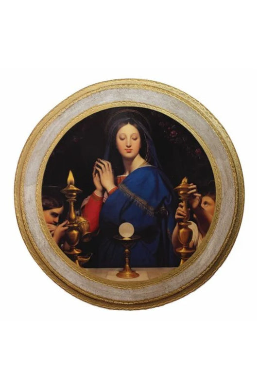 Virgin of The Host Florentine Wood Wall Plaque by Ingres  14" dia. # 4290