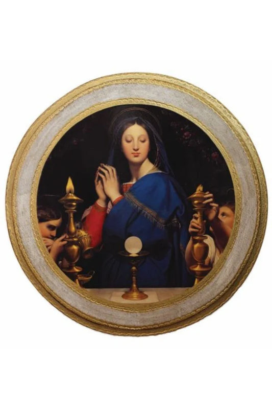 Virgin of The Host Florentine Wood Wall Plaque by Ingres  25" dia. # 4291