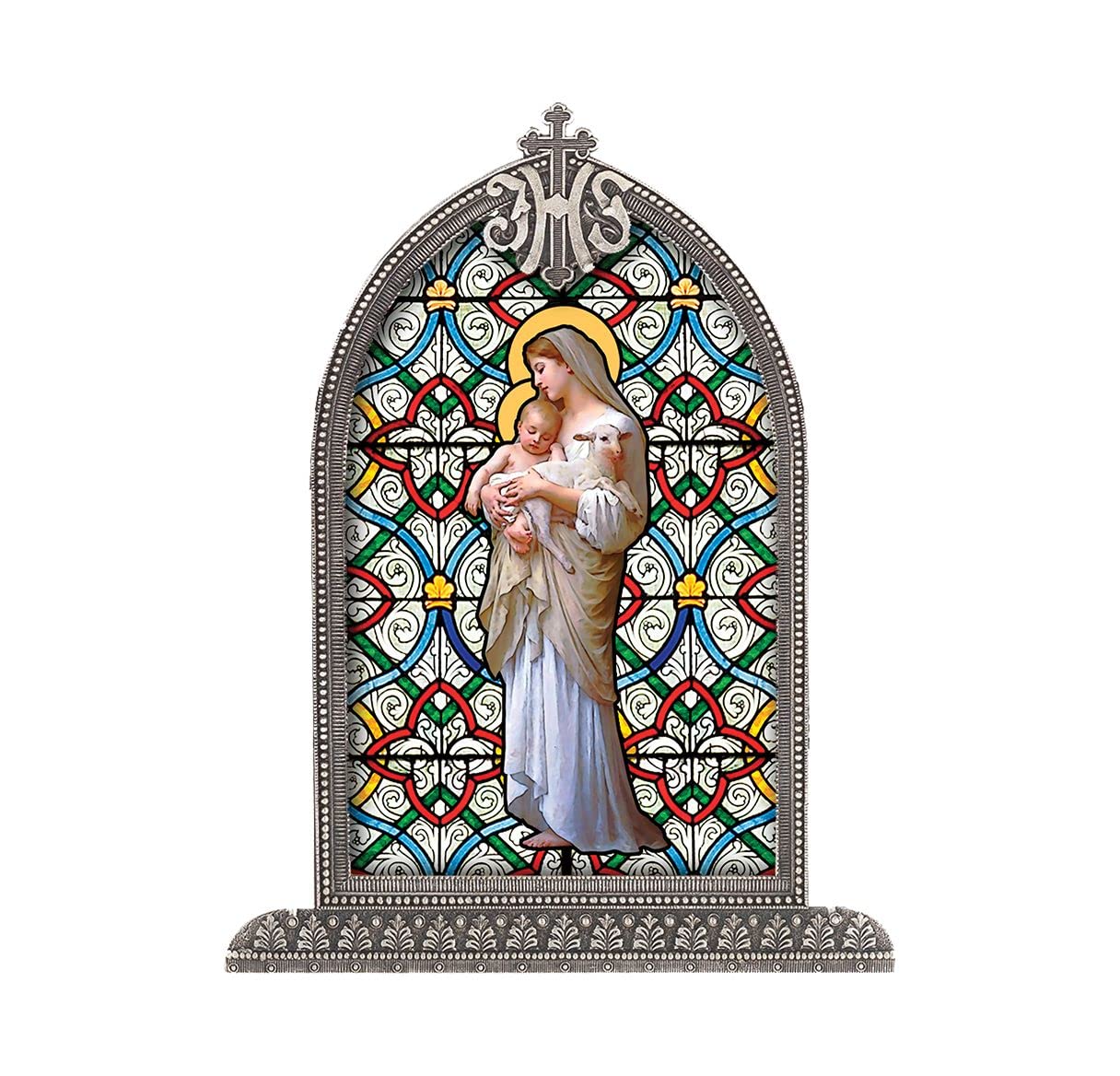 Our Lady of Innocence Textured Italian Art Glass in Arched Frame, 6.5", # 1397