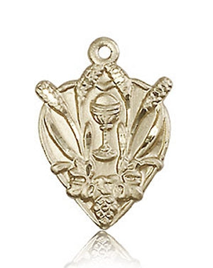 First Communion Medal 11/16" Wheat Solid 14kt Gold, Free Chain, # 43366