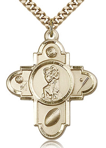 1-3/16" St. Christopher Sport 4-Way Medal Gold Filled, Your choice of chain # 43422