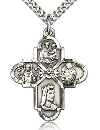 Franciscan 4-Way Medal 1-1/8" Sterling Silver, Your Choice of Chain, # 63716