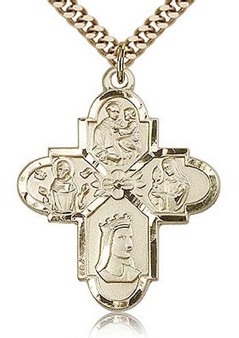 Franciscan 4-Way Medal 1-1/8" Gold Filled, Your choice of chain # 43436
