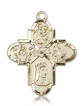 Franciscan 4-Way Medal 1-1/8" Solid 14kt Gold-, Free Chain, # 43437