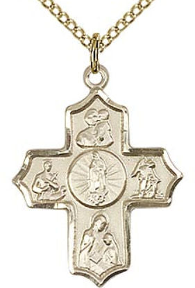 Guadalupe 4-Way Medal 7/8" 14kt Gold Filled, Your Choice of Chain # 43439