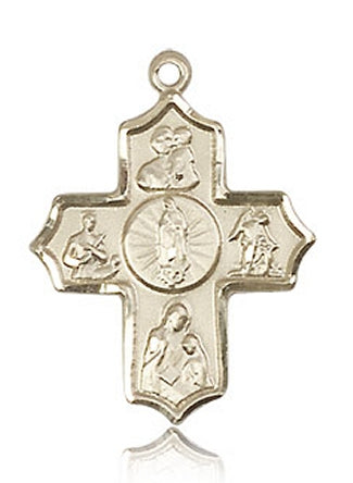 Guadalupe 4-Way Medal 7/8" Solid 14kt Gold, Free Chain, # 43440