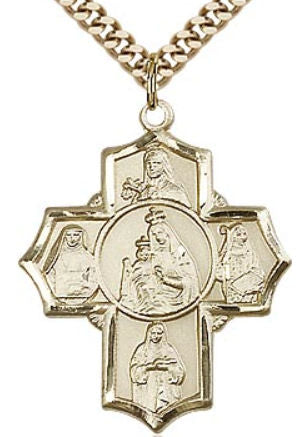 Our Lady Mt. Carmel 5-Way Medal 1-1/8" 14kt Gold Filled, Your Choice of Chain # 43442