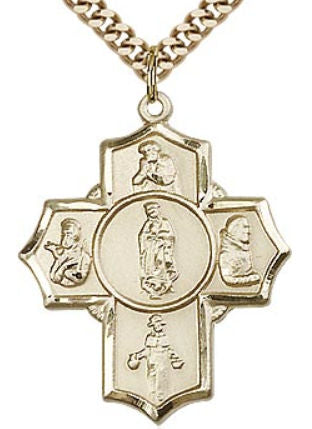 Guadalupe 5-Way Medal 1-1/8" 14kt Gold Filled, your choice of chain # 43448