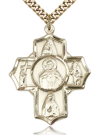 Scapular Five - Way Medal 1-3/16" 14kt Gold Filled, your choice of chain # 43453