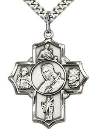 St. Philomena Five - Way Medal 1-1/8" Sterling Silver, your choice of chain # 43458