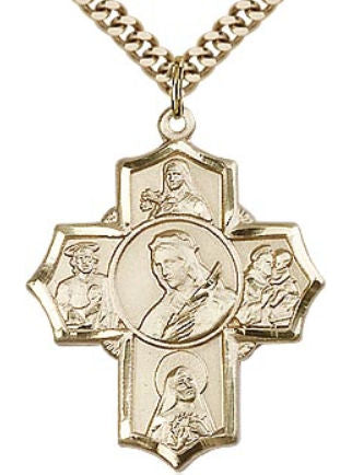 St. Philomena 5- Way Medal 1-1/8" 14kt Gold Filled, your choice of chain # 43461