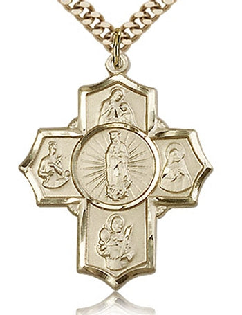 Motherhood Five - Way Medal 1-1/8", 14kt Gold Filled, Your Choice of Chain, # 43463