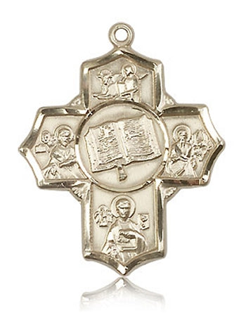 Gospel Five - Way Medal 1-3/16" Solid 14kt Gold, Free Chain, # 43467