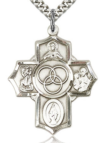 Marriage & Family 5-Way Medal 1-3/16" Sterling Silver, your choice of chain # 43470