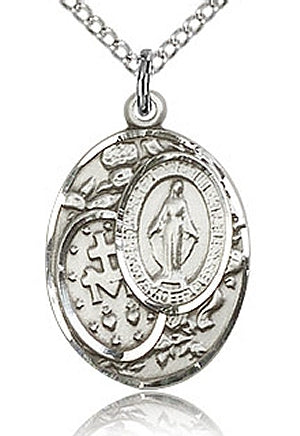 3/4" Single-Sided Miraculous Medal in Sterling Silver, your choice of chain # 43493