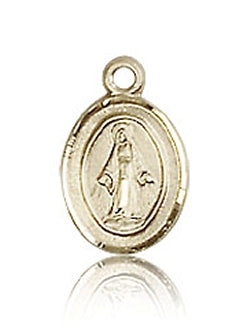 Double Border 3/8" Miraculous Medal, Solid 18kt Gold, 3/8" Tall, Free Chain, # 48709