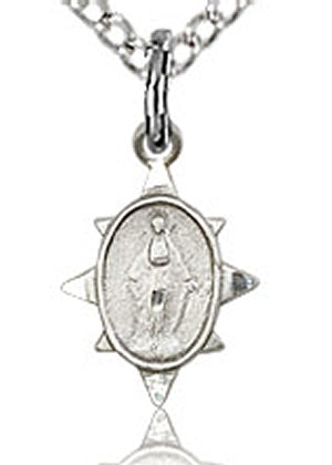 Sterling Silver Miraculous Medal 8-Point, 3/8", Your choice of chain, # 43577