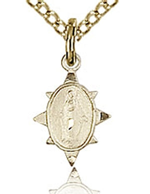 14kt Gold Filled, Miraculous Medal 8-Point, 3/8", your choice of chain, # 43578
