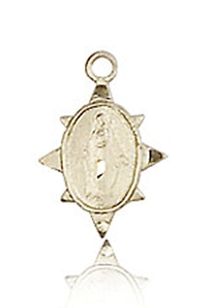 Solid 14kt Gold Miraculous Medal 8-Point, 3/8" tall, Free Chain, # 43579