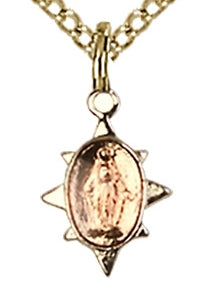 Gold Plated Sterling Silver Miraculous Medal 8-Point, Pink Enamel, 3/8", Your choice of chain, # 43583