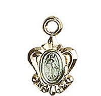 Miniature Ornate Miraculous Medal 5/16" Blue Enamel / Solid 14kt Gold, Free Chain, # 43594