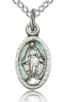 Blue Enameled Miraculous Medal 7/16" Sterling, your choice of chain # 43602