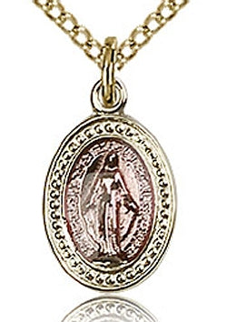 Miraculous Medal ridge-border 1/2" Pink Enamel, Gold Filled, # 43607