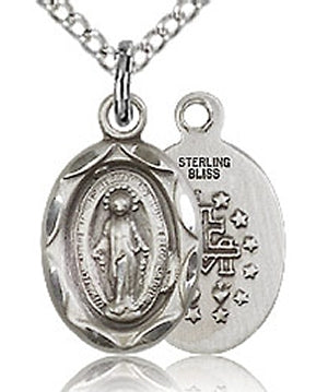 Scalloped Border 9/16" Miraculous Medal Sterling, your choice of chain # 43614