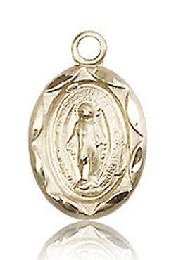 Scalloped Border 9/16" Miraculous Medal Solid 14kt Gold, Free Chain, # 43616
