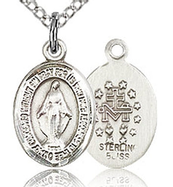 Traditional Miraculous Charm Medal 1/2" Sterling, Your choice of chain # 43617