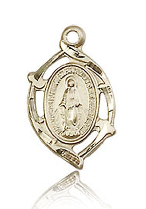 Miraculous Medal, Oval Thorns, 5/8", Solid 14kt Gold, Free Chain, # 43621