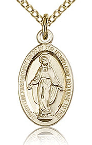 5/8" Oval Miraculous Medal, Gold Filled, Your choice of chain, # 43625