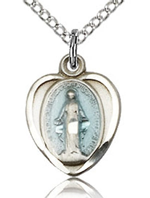 Miraculous Heart 1/2", Blue Enameled, Sterling, Your choice of chain # 43626