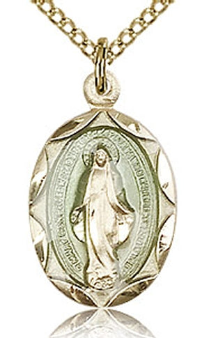 Miraculous Medal 5/8", Blue Enameled 14kt Gold Filled, Your choice of chain # 43638