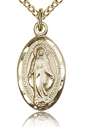 9/16" Oval Miraculous Medal, 14kt Gold Filled, Your choice of chain # 43643