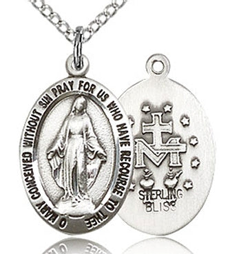 Oval Miraculous Medal, 11/16" Sterling, Your choice of chain # 43644
