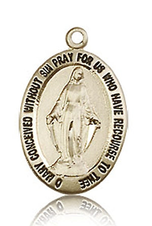 Oval Miraculous Medal, Highlighted Letters, 11/16" Solid 14kt Gold, Free Chain, # 43646