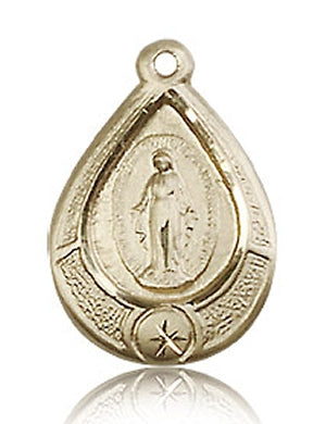Teardrop Miraculous Medal 3/4" Solid 14kt Gold, Free Chain, # 43649