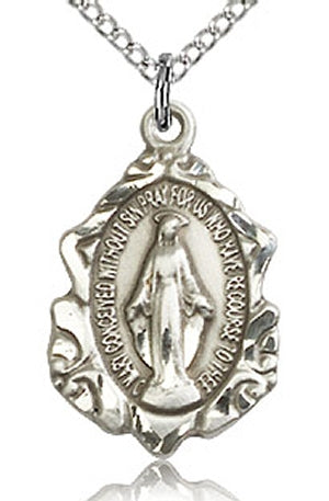 3/4" Ornate Miraculous Medal Sterling, Your choice of chain, # 43653