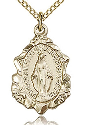 3/4" Ornate Miraculous Medal 14kt Gold Filled, Your choice of chain, # 43654