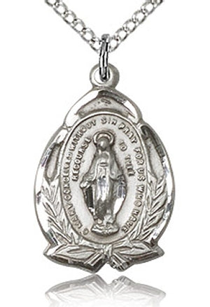 3/4" Miraculous Medal Ornate Sterling, Your choice of chain # 43656