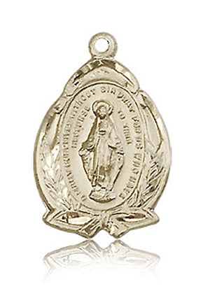 3/4" Miraculous Medal Ornate Solid 14kt Gold, Free Chain, # 43658