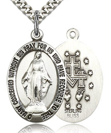 Oval Miraculous Medal, 7/8" Sterling, your choice of chain, # 43671