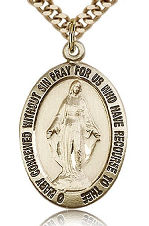Oval Miraculous Medal, 7/8" 14kt Gold Filled, your choice of chain, # 43672
