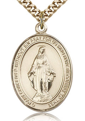 Miraculous Medal 1" 14kt Gold Filled, your choice of chain, # 43683