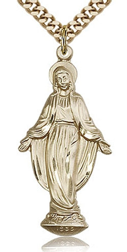 Miraculous Medal in Profile 1-1/4" 14kt Gold Filled, your choice of chain, # 43686