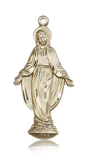 Miraculous Medal Profile 1-1/4" Solid 14kt Gold, Free Chain, # 43687